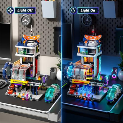 Lumibricks Cyberpunk Floating-Train-Station Lighting Building Set, 2760 Pcs