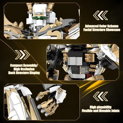 HIGH GODO Hero Mech Building Blocks Set for Adults，Golden Armor Robot Model Building Kit with Classic Swords, Hard Core Chinoiserie Style Collectible Ninja Gifts for Man Teens Ages 14+ (1609 Pieces)