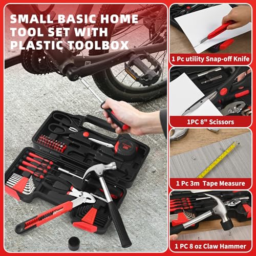 58-Piece Household Tool Set, Home Tool Kit with Storage Case, Red - color: Red, size: 58-Piece