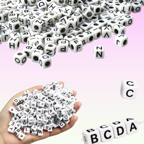 JULIMAIDONG Alphabet Beads A-Z 1100+Pcs Letter Number Hearts Bracelets Bead - color: Square White