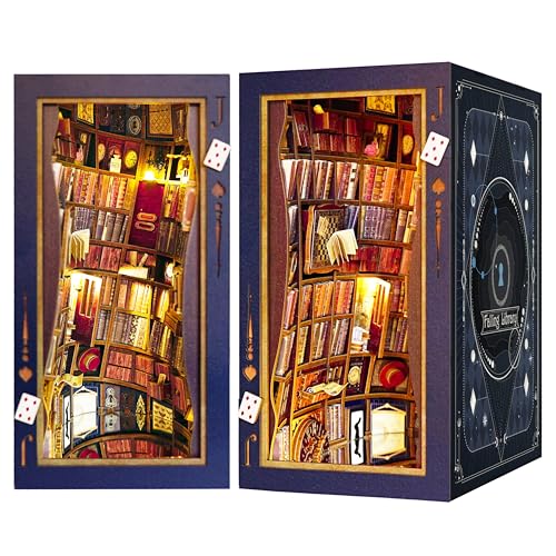 DIY Book Nook Kit, Alice in Wonderland, Dollhouse Miniature, Booknook Bookshelf Insert Alley 3D Wooden Puzzle, Bookends Model Building Kit, Gift for Teens and Adults, Falling Library - color: B-falling Library