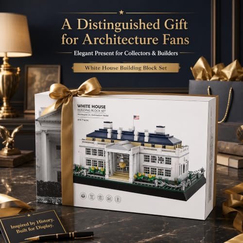 White House Architecture Building Blocks Set 894 PCS Washington D.C. Landmark Model Kit for Adults Teens United States Capitol Souvenir Gift Educational Construction Toy for Home Office Decor - style: White House