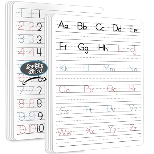 24Pcs Handwriting Practice Double Sided Cardboard for Student ABC Alphabet Tracing Dry Erase Whiteboard Letters Numbers Writing Paper Cardboard for Teacher Teaching Tool Portable12 x 9" - style: ABC Alphabet Tracing & Numbers