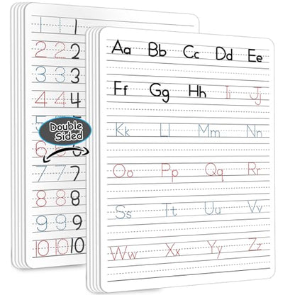 24Pcs Handwriting Practice Double Sided Cardboard for Student ABC Alphabet Tracing Dry Erase Whiteboard Letters Numbers Writing Paper Cardboard for Teacher Teaching Tool Portable12 x 9" - style: ABC Alphabet Tracing & Numbers