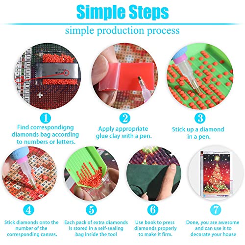BOHADIY Diamond Painting Kit for Adults, Christmas Santa Claus Diamond Art Kits for Adults Beginners, Full Round Drill Forest Deer Art and Crafts Kits for Home Wall Decor Gifts 12x16inch