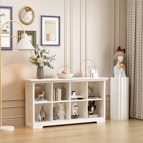 OSCHF 8-Cube Open Bookcase with Base, 2-Tier Low Cabinet, White - color: Warm White, size: 8-Cube