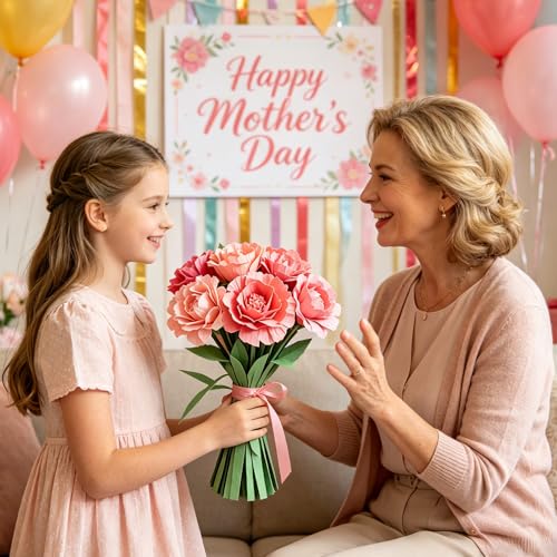 Crepe Paper Streamers 10 Rolls–Pastel Paper Flower Kit with 100 Stems&Tools - color: Pink