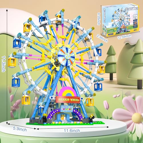 Ferris Wheel Building Blocks, Amusement Park STEM Kit for Kids and Adults - color: Blue