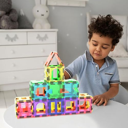 PicassoTiles Magnetic Tiles Building Blocks STEM Toy Set for Kids Ages 3+ - color: See-through Shape