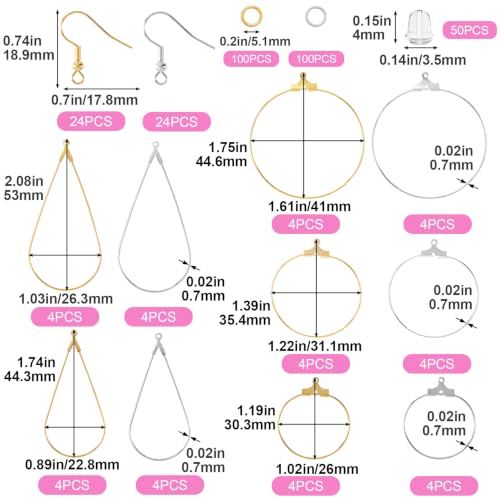 Pndeyo 338pcs Hypoallergenic Earring Beading Hoop Kits, Gold & Silver - color: Round & Teardrop-338pcs-Gold & Silver