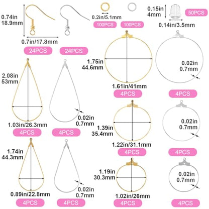 Pndeyo 338pcs Hypoallergenic Earring Beading Hoop Kits, Gold & Silver - color: Round & Teardrop-338pcs-Gold & Silver