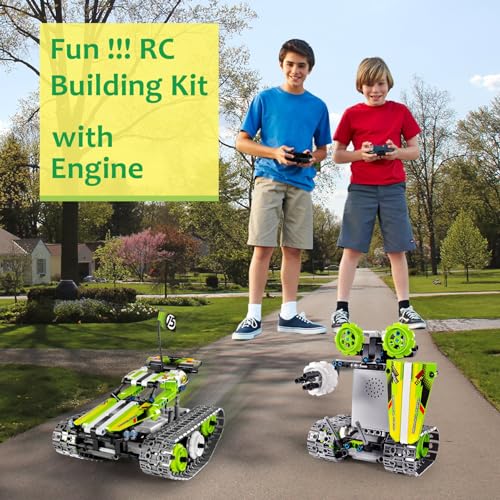 BIRANCO. Remote Control Tracked 3in1 Stunt Racer Building Kit - RC Car STEM Construction Toy, Gift Idea for Kids, Boys and Girls Ages 8-12 Year Old (353 Pcs) - color: Green