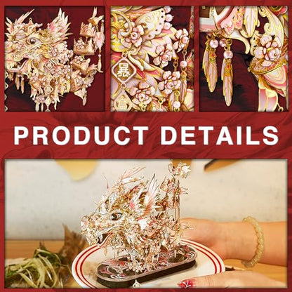 Piececool 3D Metal Puzzles for Adults, Chinese Lucky Dragon DIY Model Building Kits Challenging Brain Teaser 3D Puzzles DIY Assembling Crafts Best Gfits Home Decor