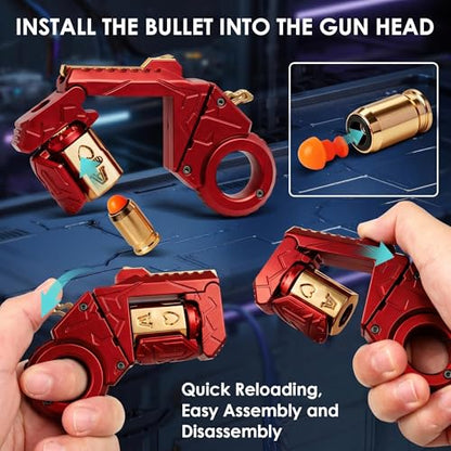 Metal Adult Gun Fidget Toy, EDC, 6 Shells, 20 Soft Dart Heads,Red - color: Red-03
