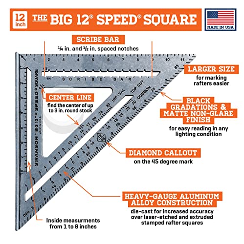 SWANSON Tool Co., Inc SW1201K Value Pack 7 inch Speed Square and Big 12 Speed Square (without layout bar) ships with Blue Book - size: 7" & 12" (inches) Combo