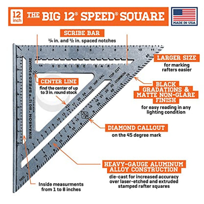 SWANSON Tool Co., Inc SW1201K Value Pack 7 inch Speed Square and Big 12 Speed Square (without layout bar) ships with Blue Book - size: 7" & 12" (inches) Combo