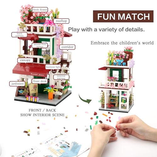 Mini House Building Kit, Street View Flower Shop Building Blocks for Adults - color: Flower Shop
