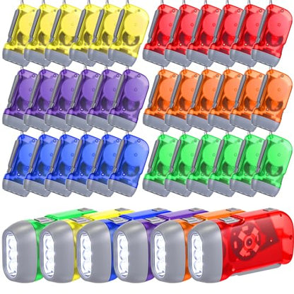 Treela 36 Hand Crank Flashlights,Red, Blue, Purple, Orange, Yellow, Green - color: Red, Blue, Purple, Orange, Yellow, Green