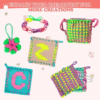 huoszpk Weaving Loom Kit-Includes 2 Pcs 7" Potholder Frame,400 Pcs Weaving Loom Loops,2 Long Crochet Hooks and Bag-Potholder Loom Knitting Kits and Gifts for Beginners, Make 11 Masterpieces