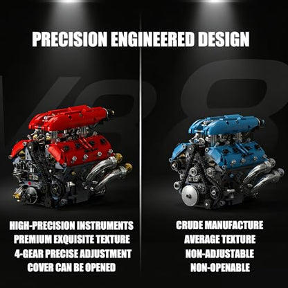 V8 Engine Model Kit that Runs, 1370 Pcs Desk Display Gift for Teens 14+ - style: 1-V8