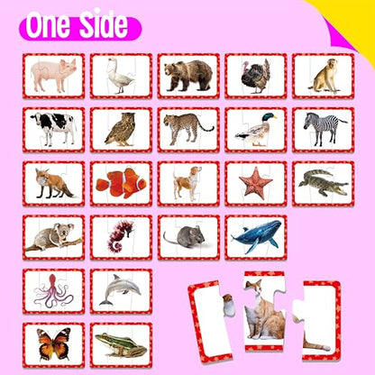 48 Animal Matching Puzzles with Error-Correction, 3-Piece Self-Correcting Puzzle Matching Game Educational Learning Activities for Toddlers, Animal-Themed Learning Games Toys for 3 Years Old - style: 24 Blocks Double Sided-C