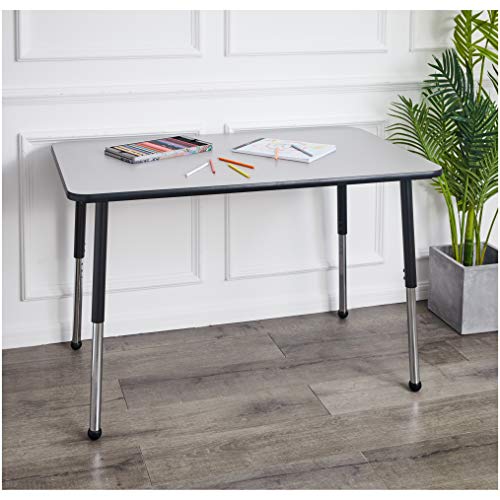 Amazon Basics Adjustable Height Rectangular Classroom Activity Table, Writing Desk for School and Home, Grey Top/Black Edge, 47" W x 29" L x 30" H