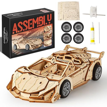 3D Wooden Puzzles for Adults Roadster, Wood Sport Car Model Kits