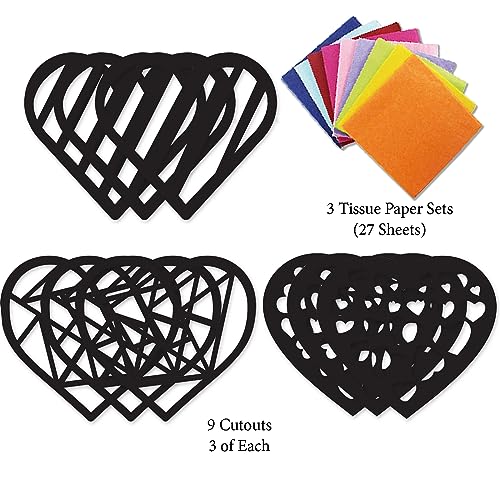 VHALE Suncatchers Craft 3 Sets (9 Cutouts) w Tissue Papers Stained Glass Effect Paper Sun Catcher Kit, Window Art, Classroom Crafts, Creative Art Projects, Kids Party Favors (Valentine Heart) - style: Valentine Heart