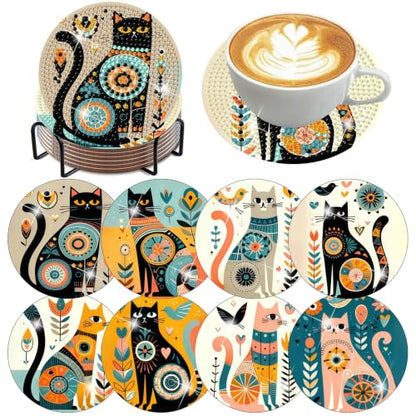 8 Pack Diamond Art Coasters Kit for Adults, Cat Diamond Painting Coasters - color: Cat Coasters-a