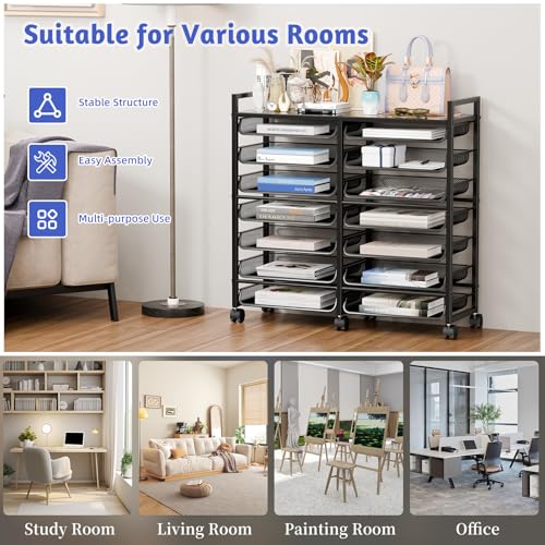 Simple Trending 15-Tier Rolling File Cart, Desk File Organizer with 14 Mesh Sliding Trays, Letter & Legal Paper Storage Rolling Utility Cart for Office Home School, Black - style: 15-Tier Black