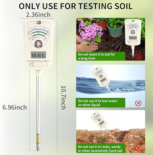 Soil Test Kit, 6 in 1 Soil Tester with Soil Moisture, PH, Fertility Meter with Digital Soil Temp, Air Temp and Humidity for Plants, Lawn, Farm, Indoor and Outdoor(2*AAA Battery Needed) - color: Black 6in1