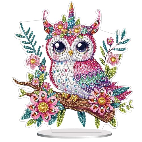 Diamond Painting Kits for Adults Beginners, 5D Full Drill Owl Crystal Art Desktop Ornament, DIY Single Sided Home Office Desk Decor, Creative Craft Gift Set with Tools - color: Cute Owl