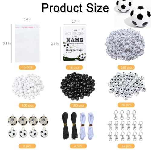 Tuhangcc 500 Pcs Soccer DIY Keychain Making Kit, Adjustable Letter Alphabet Beads Strings, 16 Charm Cards with Lobster Clasps & Strings for Sport Theme Party Favor Gift (Soccer) - color: Soccer
