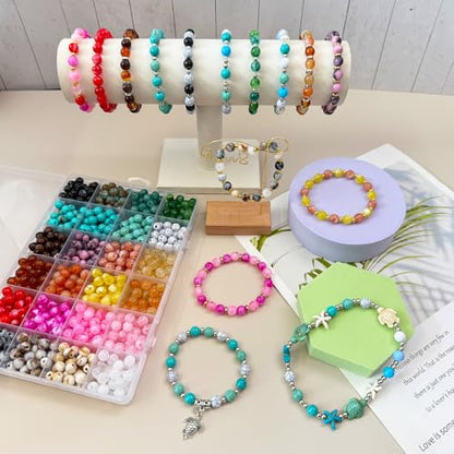 720Pcs 8mm Acrylic Round Beads for Jewelry Making, Bohemian Style Round Bead Faux Turquoise White Crack Bead Plastic Bubble Gum Beads for Bracelets Making Kit DIY Necklace Crafts - color: Crack 8mm