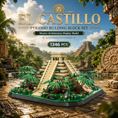 El Castillo Pyramid Building Block Set 1346 Pcs Mayan Kukulcan Temple Mexico Architecture Model Kit for Adults Teens 14+ Historical Chichen Itza Display Centerpiece Ancient World Culture Gift - style: El Castillo Pyramid