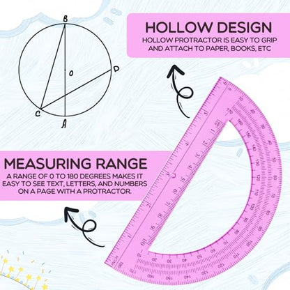 EBOOT 2 Pack Plastic Protractor 180 Degree Math Protractors 6 Inch,Pink - color: Pink