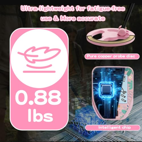 Metal Detector for Kids,0.88lbs with Shovel Rake Mesh Bag Kit,Pink