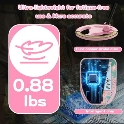 Metal Detector for Kids,0.88lbs with Shovel Rake Mesh Bag Kit,Pink