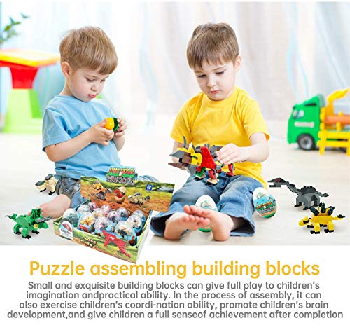 12PCS Pre Filled Easter Eggs Dinosaurs Party Favors Party Supplies Building Blocks Mini Animal Educational Toy Stacking Block Sets Science STEM Gift for Boys & Girls Kids Age 6+ - style: DINOSAURS