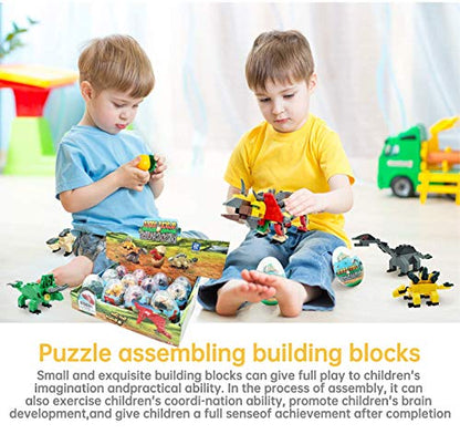 12PCS Pre Filled Easter Eggs Dinosaurs Party Favors Party Supplies Building Blocks Mini Animal Educational Toy Stacking Block Sets Science STEM Gift for Boys & Girls Kids Age 6+ - style: DINOSAURS