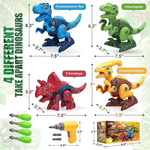 BAODLON Dinosaur Toys for 3 4 5 6 7 Year Old Boy, Take Apart Dinosaur Toys for Kid 3-5 5-7 Building Toy with Electric Drill, Learning Educational STEM Construction Toy Christmas Birthday Gift Boy Girl