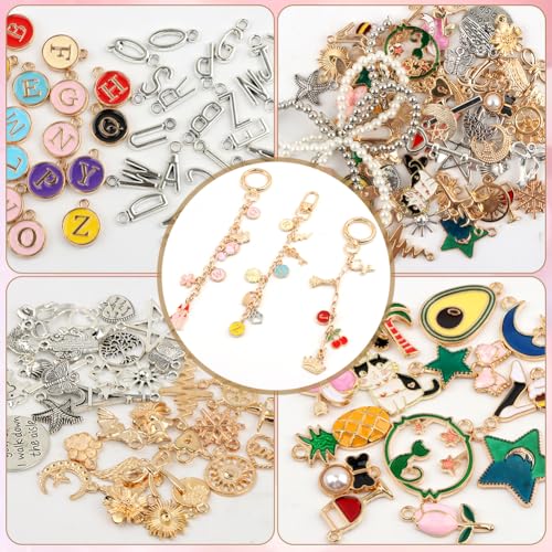 Olnverath 325Pcs Lip Gloss Keychain Making Kit with Charms, Including Keychain Clips Extender Chain Charms Jewelry Plier, Jewelry Making Kit for Custom Keychains and DIY Crafting(Alloy)