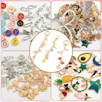 Olnverath 325Pcs Lip Gloss Keychain Making Kit with Charms, Including Keychain Clips Extender Chain Charms Jewelry Plier, Jewelry Making Kit for Custom Keychains and DIY Crafting(Alloy)