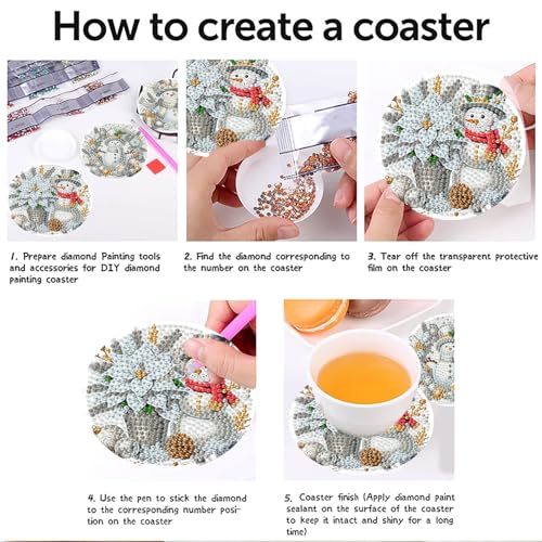 Xylogist 8 Pcs Christmas Snowman Diamond Art Coasters with Holder Cork Pads - color: Christmas Snowman B Coasters
