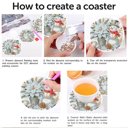 Xylogist 8 Pcs Christmas Snowman Diamond Art Coasters with Holder Cork Pads - color: Christmas Snowman B Coasters