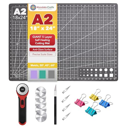 Mandala Crafts Self-Healing Black Gray 18" x 24" A2 Sewing Cutting Mat Kit - color: Black Combo, size: 18 x 24 Inches Mat Combo