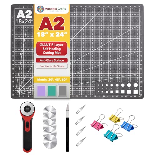 Mandala Crafts Self-Healing Black Gray 18" x 24" A2 Sewing Cutting Mat Kit - color: Black Combo, size: 18 x 24 Inches Mat Combo