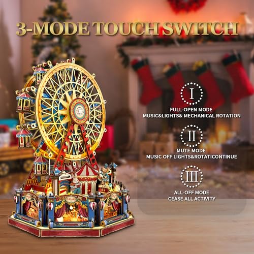 3D Wooden Puzzle Ferris Wheel DIY Miniature House Kit Music Box - color: Century Ferris Wheel