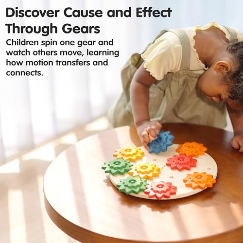 PlanToys® Wooden Spinning Gears Playset Montessori Construction Kids STEM - color: Spinning Gears Playset