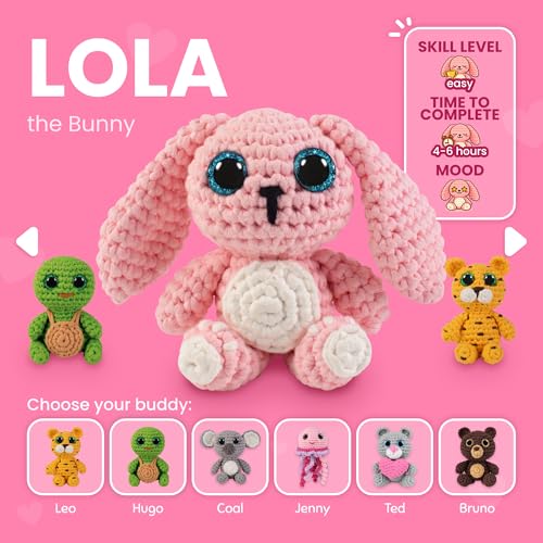 Cookie Box Crochet Kit for Beginners, Bunny Lola - color: Pink
